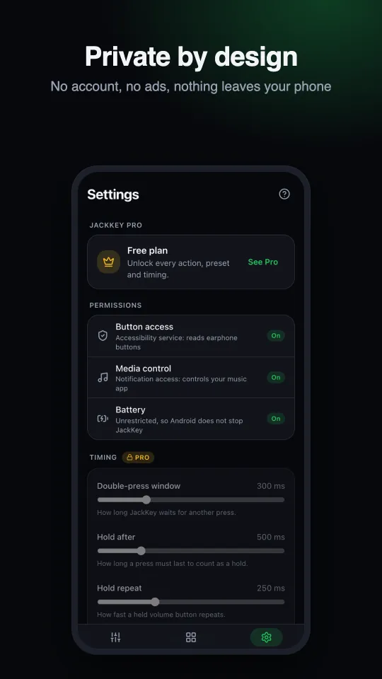 Private by design: the settings screen